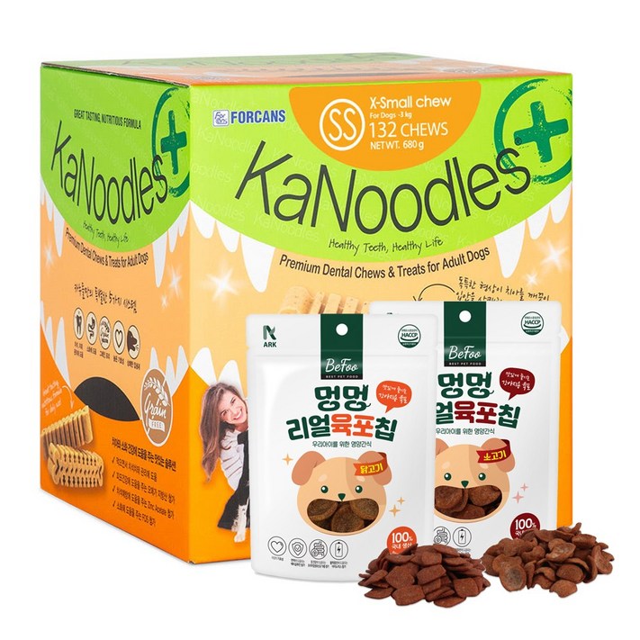 이벤트 포켄스 카누들 초소형견용 치석제거 덴탈껌 SS 132p 멍멍리얼육칩 2봉 증정