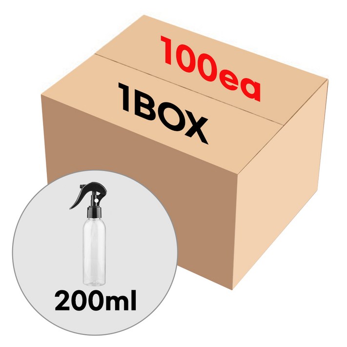 미니건 블랙캡 투명 200ml 플라스틱 공병 소분병 여행 화장품용기 1BOX 100개, 100개