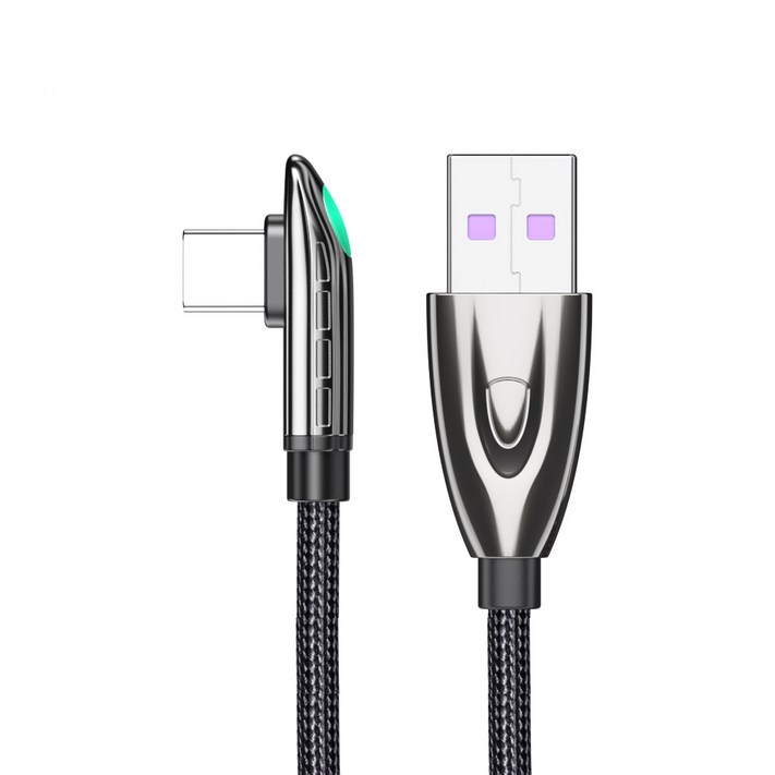 Essager 90도고급형 C타입 to USB 퀵차지 고속충전 케이블, 1m, 블랙, 1개