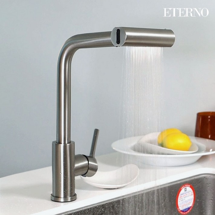 에떼르노 4way 다기능 와이드 폭포수 주방 싱크대 수전 G7 무광니켈 카시아, 1개