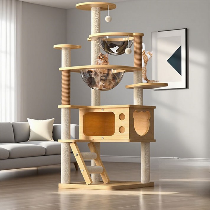 New World 캣타워 고양이 스크래쳐 안정적인 구조로 튼튼하고 견고함 다층 구조로 놀이터 링트리 등반 프레임  스크래쳐  고양이장난감 대형 및 소형 고양이모두사용 MPJ04