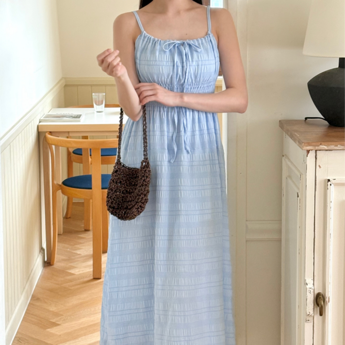 여름 스모크 밴딩 나시 롱 원피스