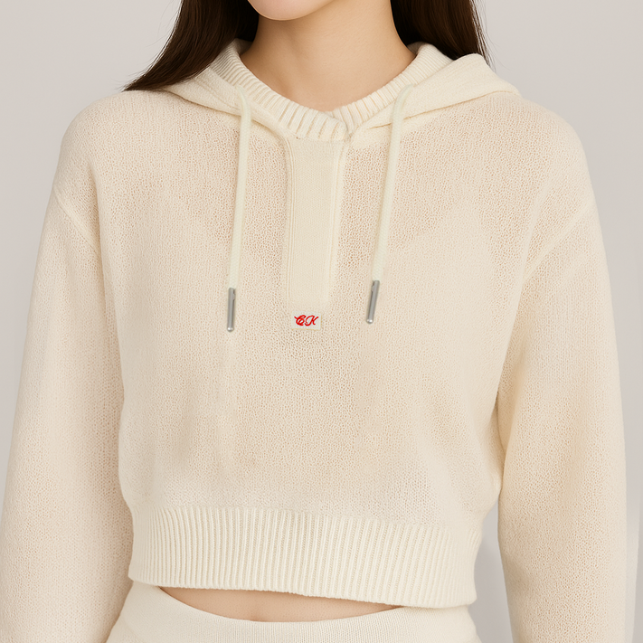 캘빈클라인 CK 택스처드 풀오버 크롭 니트 스웨트 후디