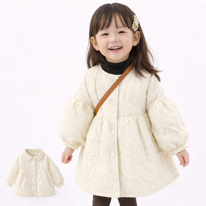 유아 여아 플라워 퀼팅 패딩 원피스코트 겨울 아동 A라인 아우터