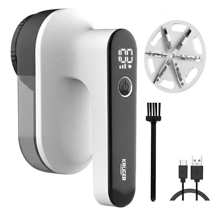 크루거 보풀제거기 세탁소용 6중 충전식 대용량 LED, 프리미엄 화이트블랙, KRLR1329