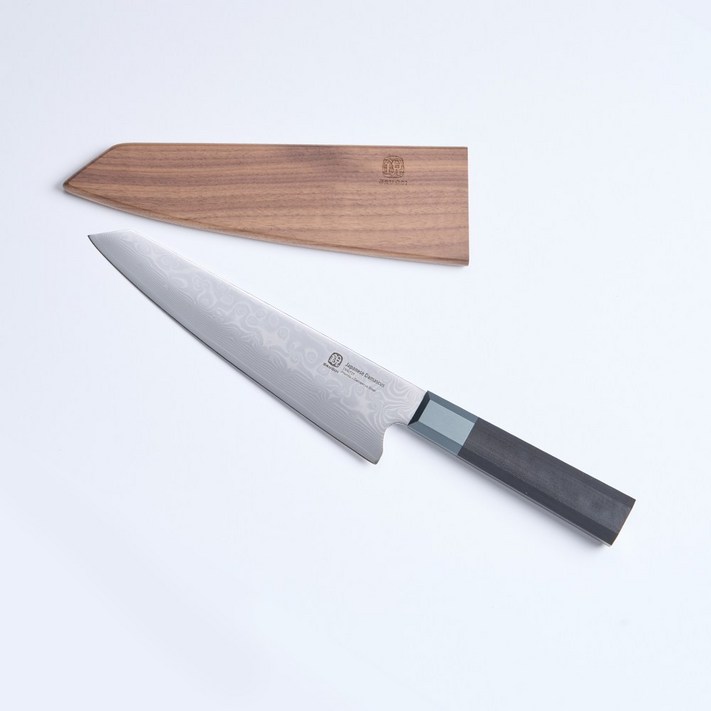 스댕연구소 다마스커스 스텐 주방용 칼 식도 식칼 나이프 정육 캠핑우드 케이스 포함, 1개, 실버