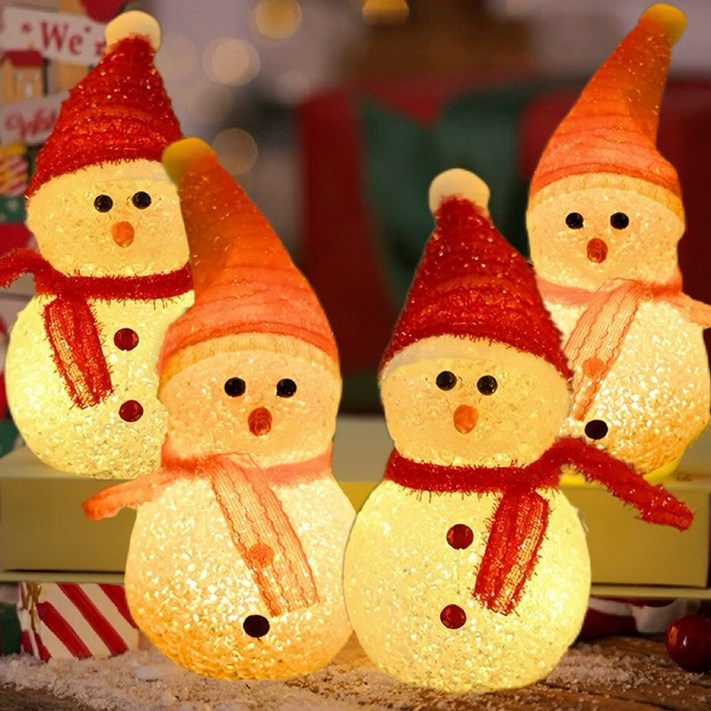 iSefoyo크리스마스 LED 장식 조명 눈사람 무드등 4개 세트 SDXR7, 4개, 눈사람 B타입