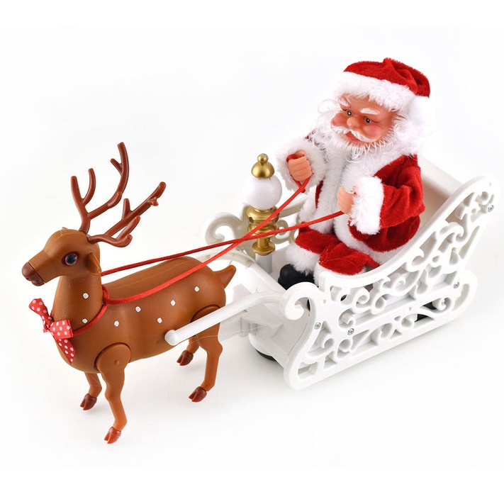 루돌프가 끄는 썰매타고 노래부르는 산타인형 크리스마스 소품, 1개