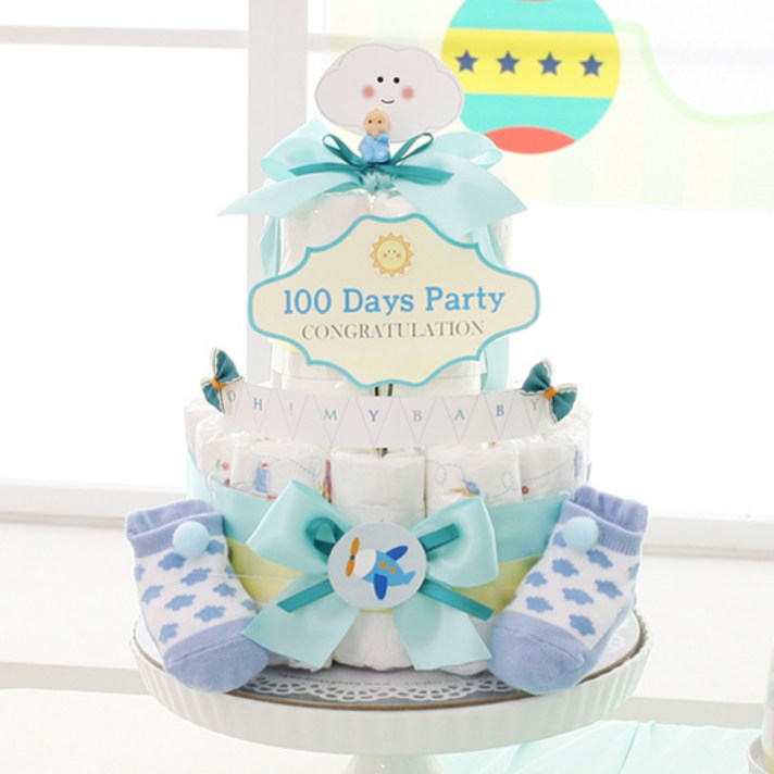 베이비베이커리 기저귀케익 100일 파티 선물세트, 1세트, 블루