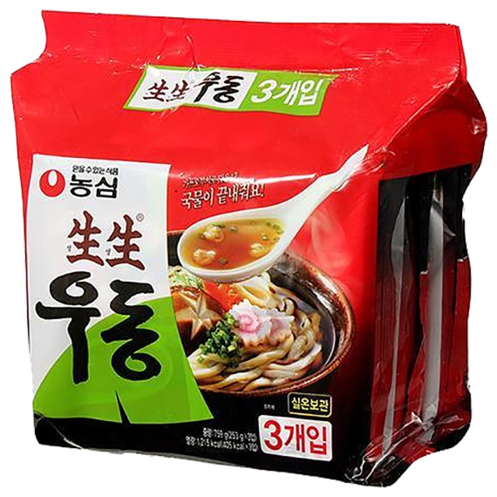 농심 생생우동 봉지, 253g, 3개