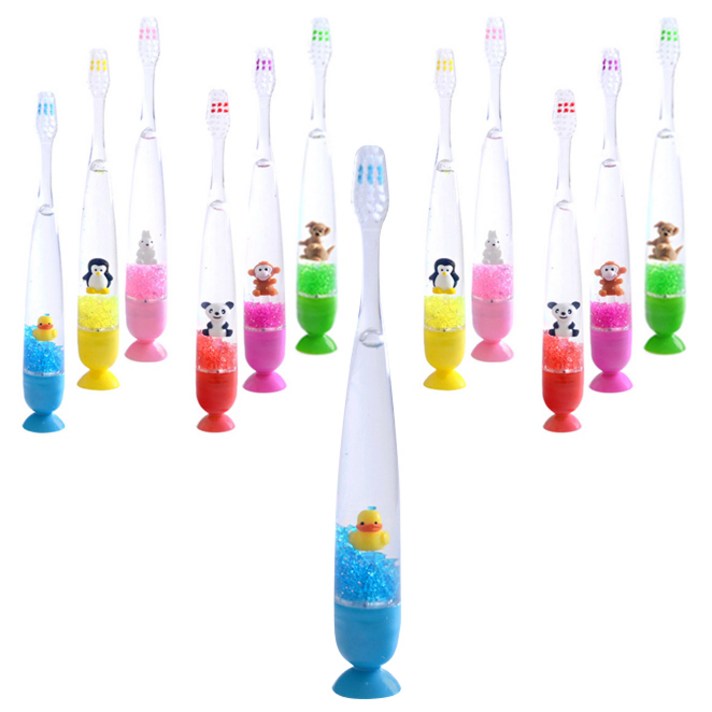 비브라이트 LED 반짝이 동물 어린이 칫솔, 랜덤 발송, 12개