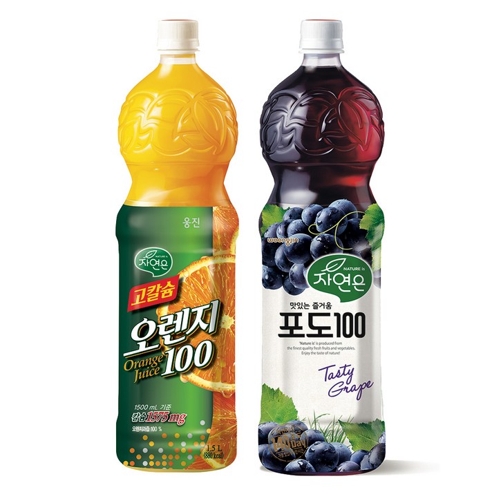 [웅진식품] 자연은 고칼슘 오렌지100 1.5L+자연은 포도100 1.5L, 2종, 상세확인