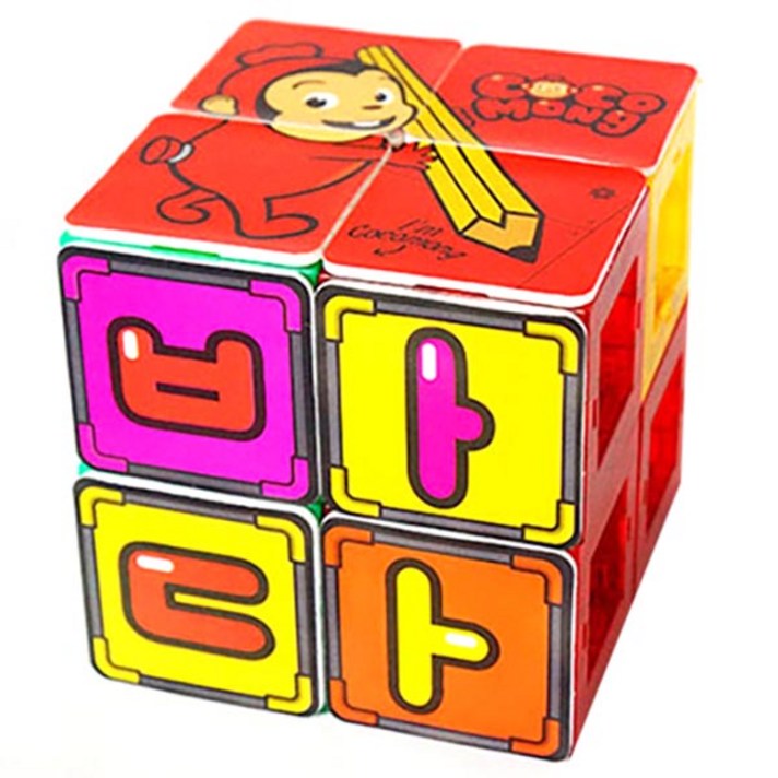 제우스 코코몽 자석 한글 큐브블럭 8피스, 혼합 색상