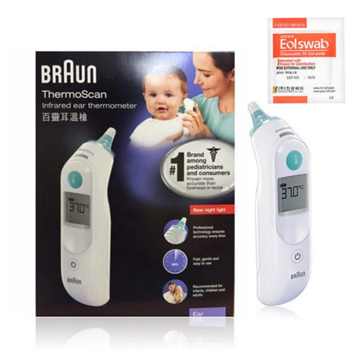 BRAUN 적외선 귀 체온계 IRT-6030 + 알콜스왑 세트, 1세트
