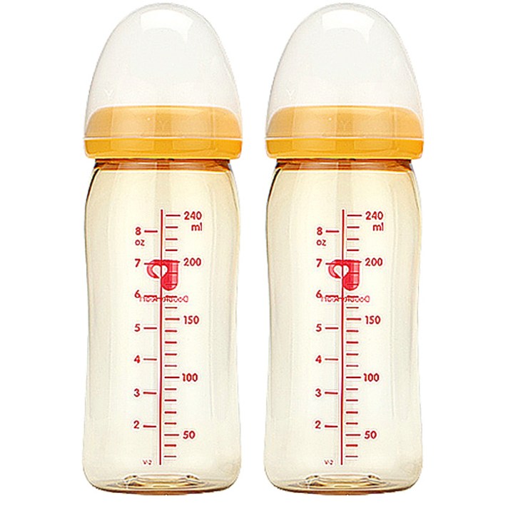 더블하트 신모유실감 PPSU노꼭지 트윈팩 젖병, 노꼭지 (240ml), 오렌지