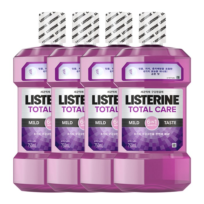 리스테린 토탈케어 마일드 구강청결제, 750ml, 4개입