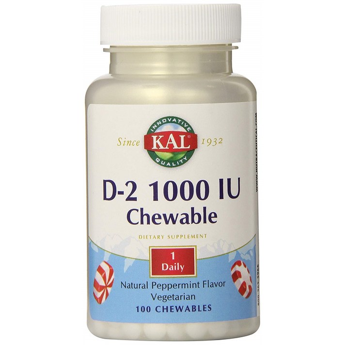 Kal D-2 1000IU 페퍼민트 베지테리안 츄어블, 100개입, 1개