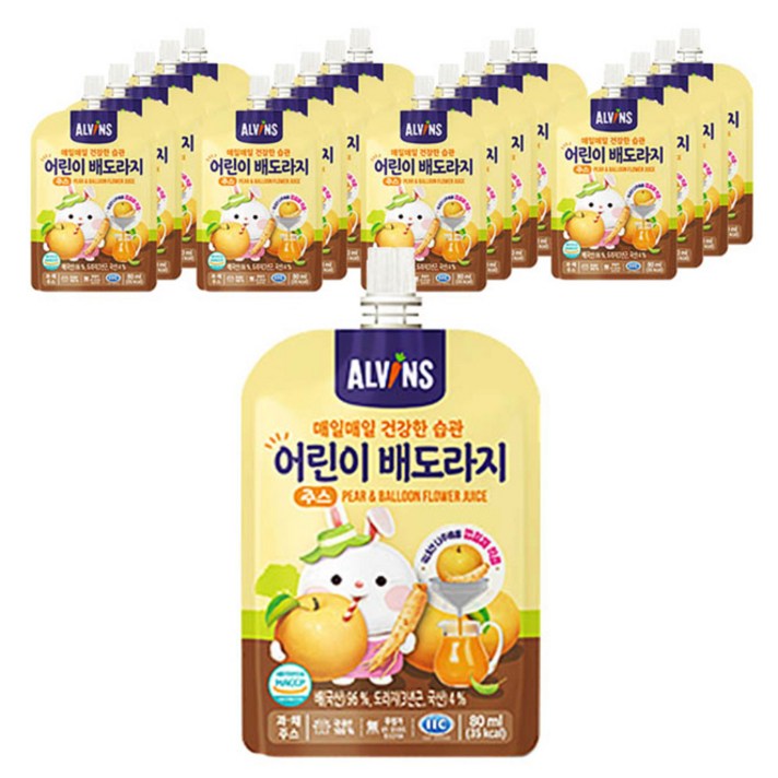엘빈즈 매일 매일 건강한 습관 어린이 주스 80ml, 배 + 도라지 혼합맛, 20개입