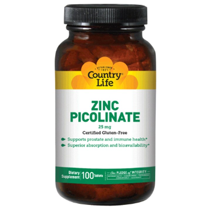 Country Life Vitamins 징크 피콜리네이트 25 mg 타블렛, 100개입, 1개