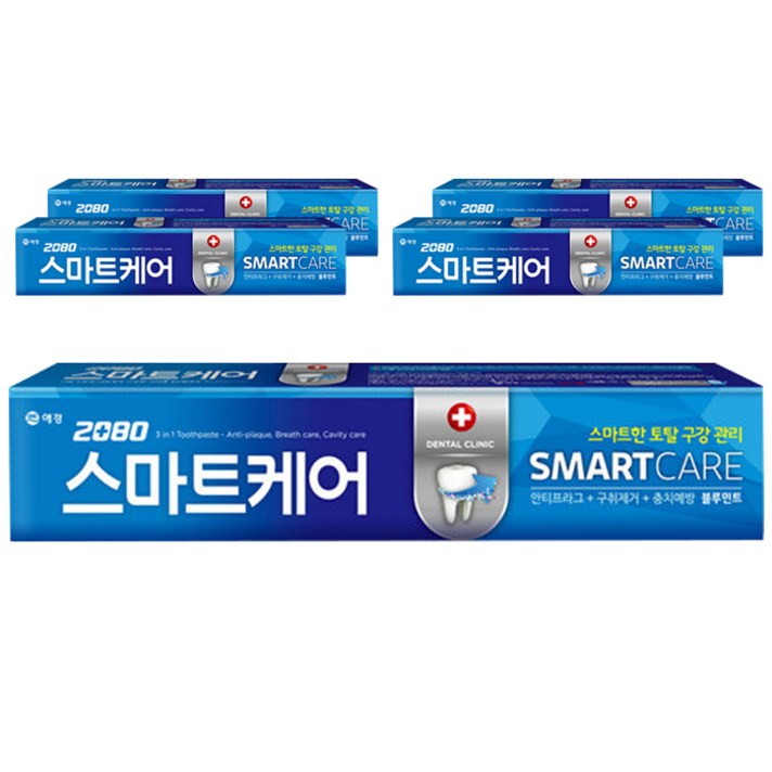 2080 스마트케어 치약, 190g, 5개