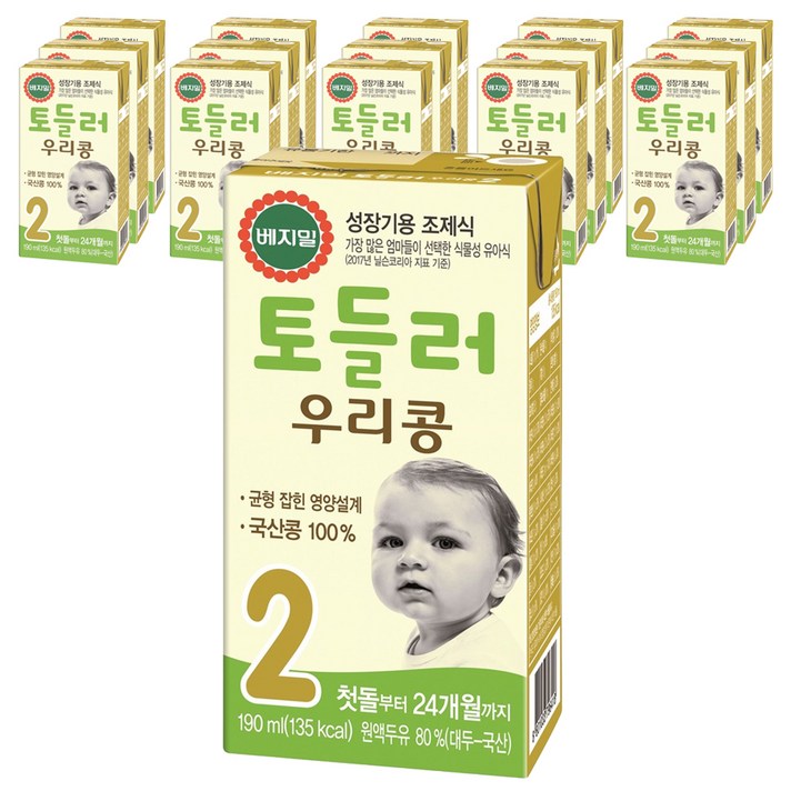 베지밀 토들러 우리콩 2단계 유아식 두유 190ml, 원액두유, 16개