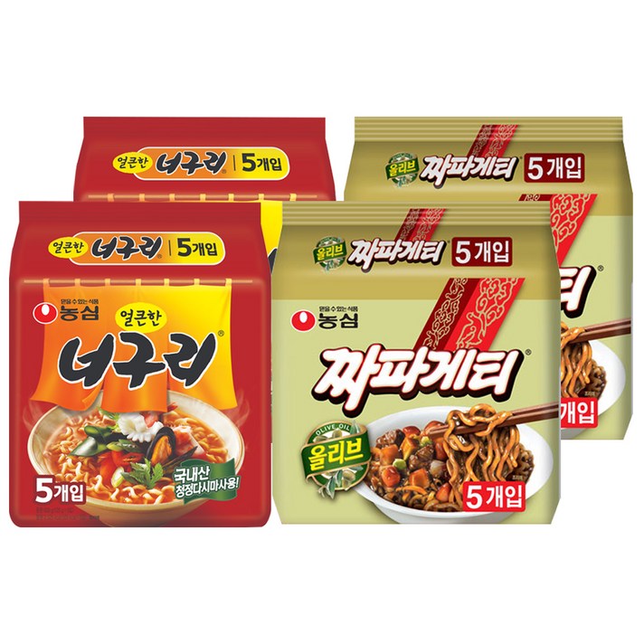 농심 짜파게티 10p + 얼큰한 너구리 10p, 20개