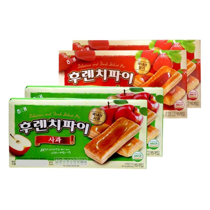 해태제과 후렌치파이 사과 192g x 2p + 딸기 192g x 2p, 2종, 1세트