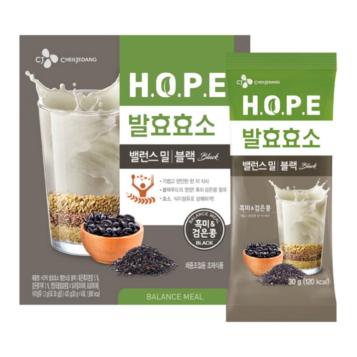 CJ제일제당 HOPE 발효효소 밸런스밀 쉐이크 블랙, 30g, 14개입