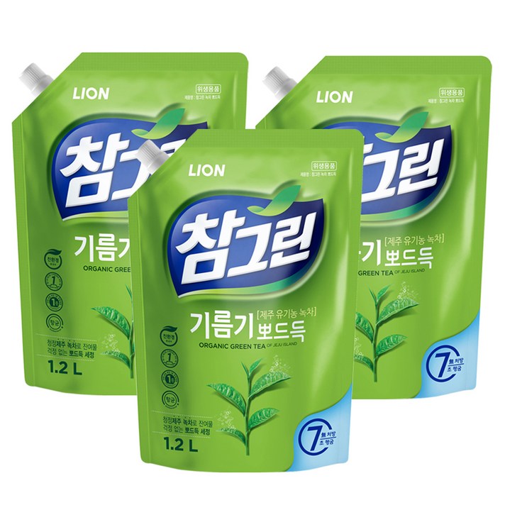 참그린 녹차 뽀드득 주방세제, 1.2L, 3개
