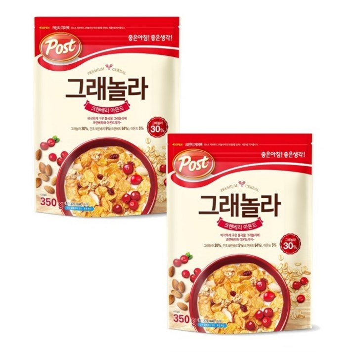 포스트 그래놀라 크랜베리 아몬드 식사간식 시리얼, 350g, 2개