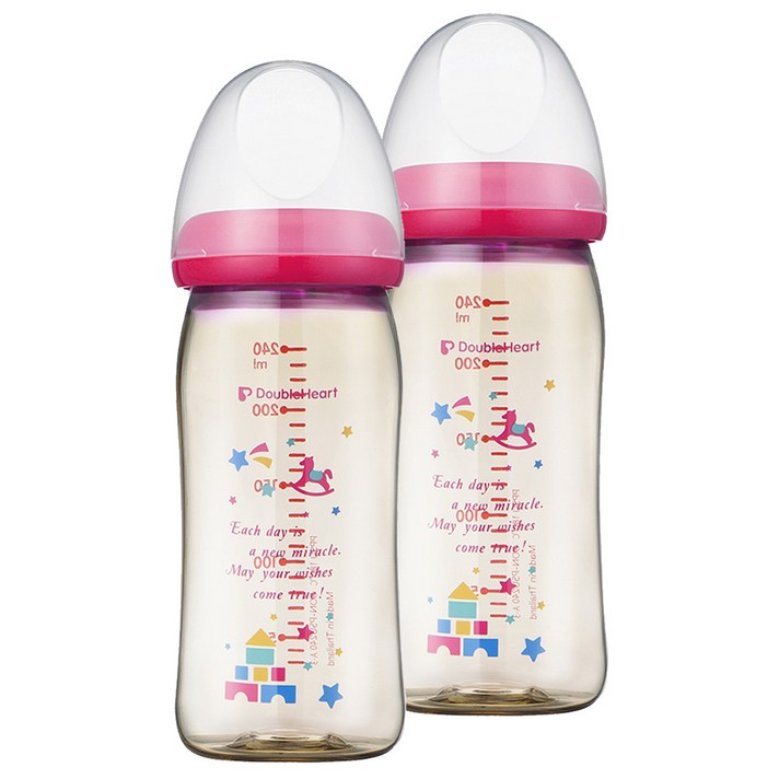 더블하트 소프트터치 모유실감 PPSU 젖병 트윈팩 240ml 2p, 노꼭지, 투명