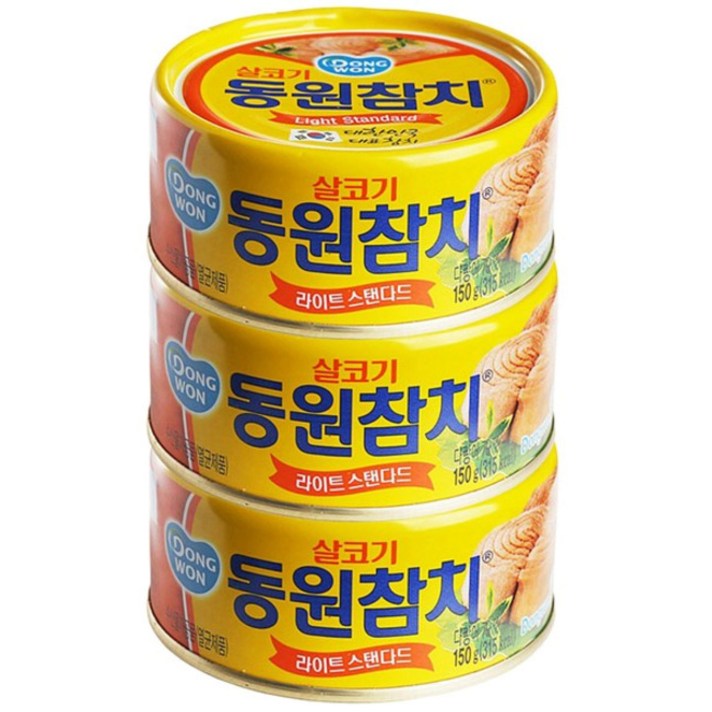 동원 라이트 스탠다드 참치, 150g, 3개