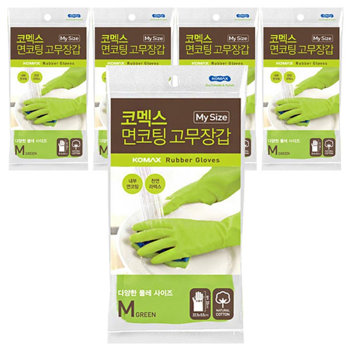 코멕스 면코팅 고무장갑 M, 그린, 5개