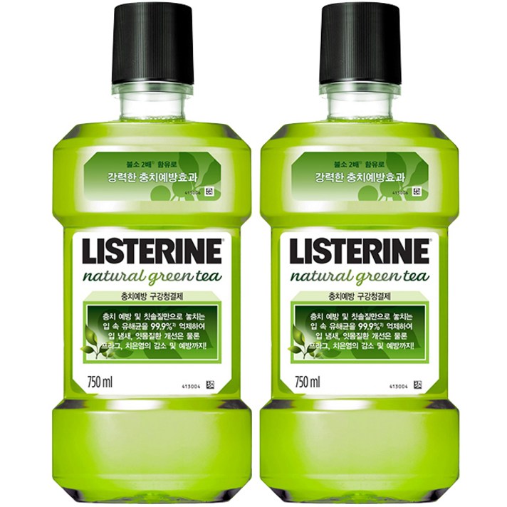 리스테린 내추럴 그린티 마일드 구강세정제, 750ml, 2개