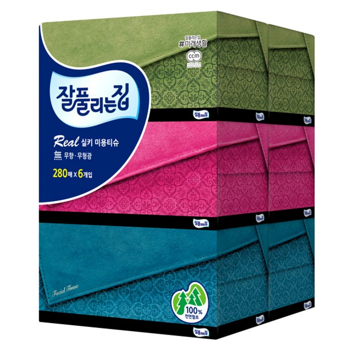 잘풀리는집 리얼실키 천연펄프 미용티슈, 6개입, 1팩