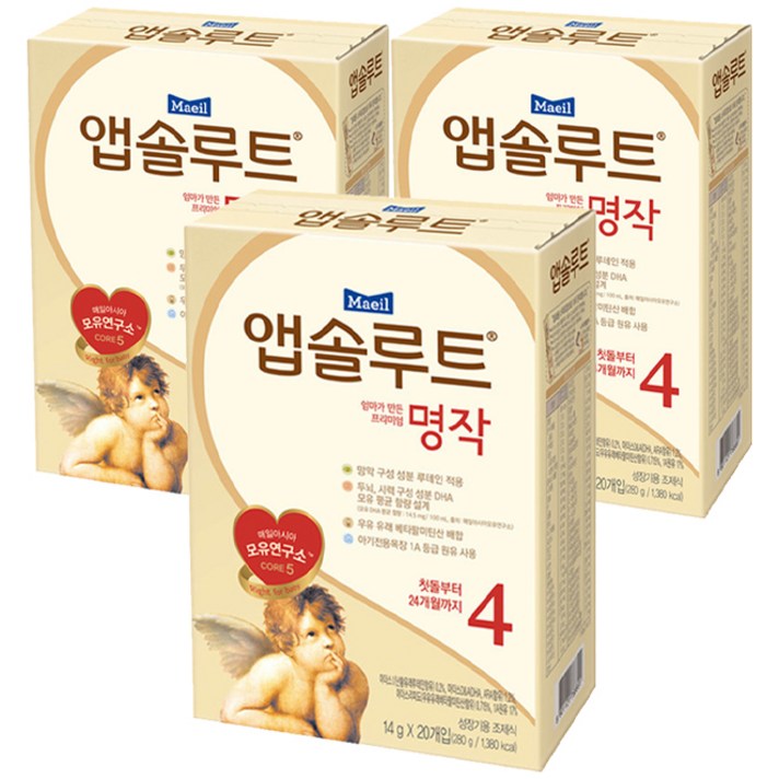 앱솔루트 엄마가 만든 프리미엄 명작 스틱분유 4단계, 20개입, 3박스