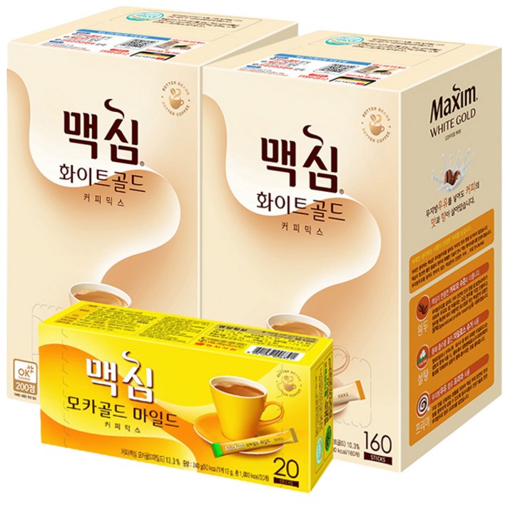 맥심 화이트골드 커피믹스 11.7g x 320p + 모카골드 마일드 커피믹스 12g x 20p, 1세트