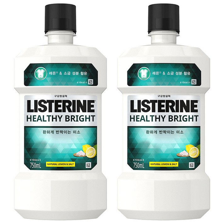 리스테린 헬씨 브라이트 구강청결제, 750ml, 2개