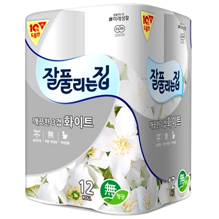 잘풀리는집 깨끗한 3겹 화이트 27m x 12롤 x2팩, 2개