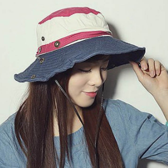 투톤 버튼 와이어 버킷햇 등산모자 네이비 FREE