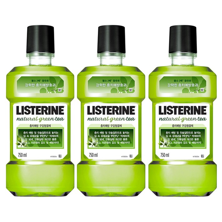 리스테린 내추럴 그린티 마일드 구강세정제, 750ml, 3개