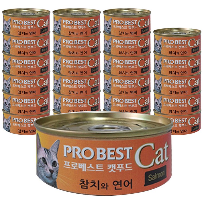프로베스트 캣푸드 고양이 간식캔, 참치 + 연어 혼합맛, 24개입