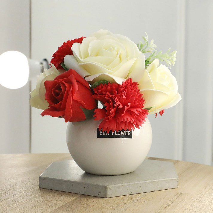 이플린 납골당꾸미기 비누꽃 조화 미니화분 러블리 + 선물상자, 레드, 1개