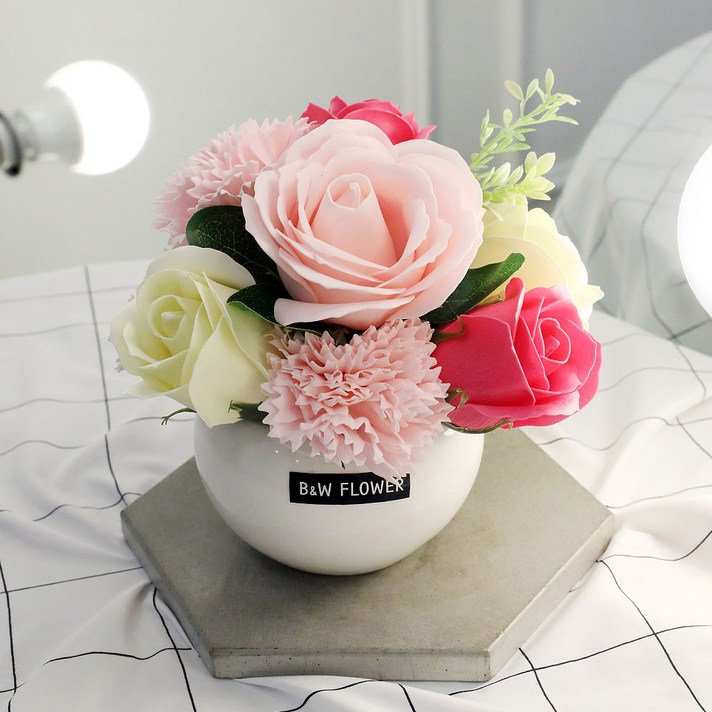 이플린 납골당꾸미기 비누꽃 조화 미니화분 러블리 + 선물상자, 핑크, 1개