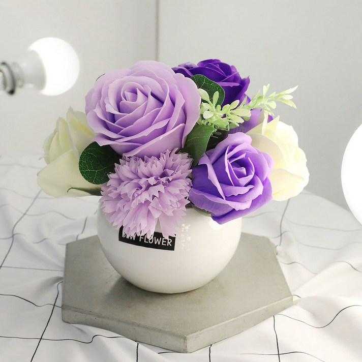 이플린 납골당꾸미기 비누꽃 조화 미니화분 러블리 + 선물상자, 퍼플, 1개