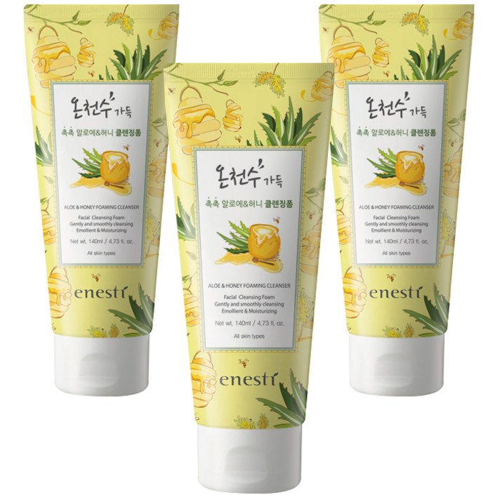 에네스티 온천수 가득 클렌징폼 촉촉 알로에 & 허니, 140ml, 3개입