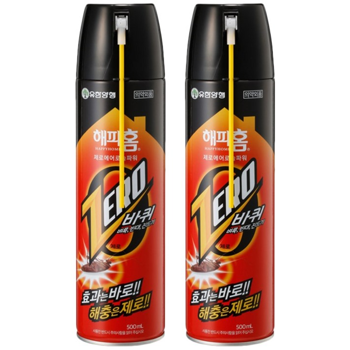 유한양행 해피홈 제로 에어로솔 파워 살충제 바퀴용, 500ml, 2개입
