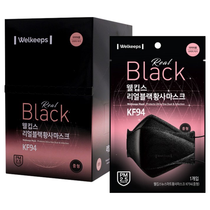 웰킵스 리얼블랙 황사마스크 중형 KF94, 25개입, 1개