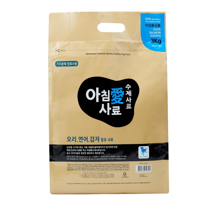 아침애사료 오리 연어 감자 수제사료, 3kg, 1개