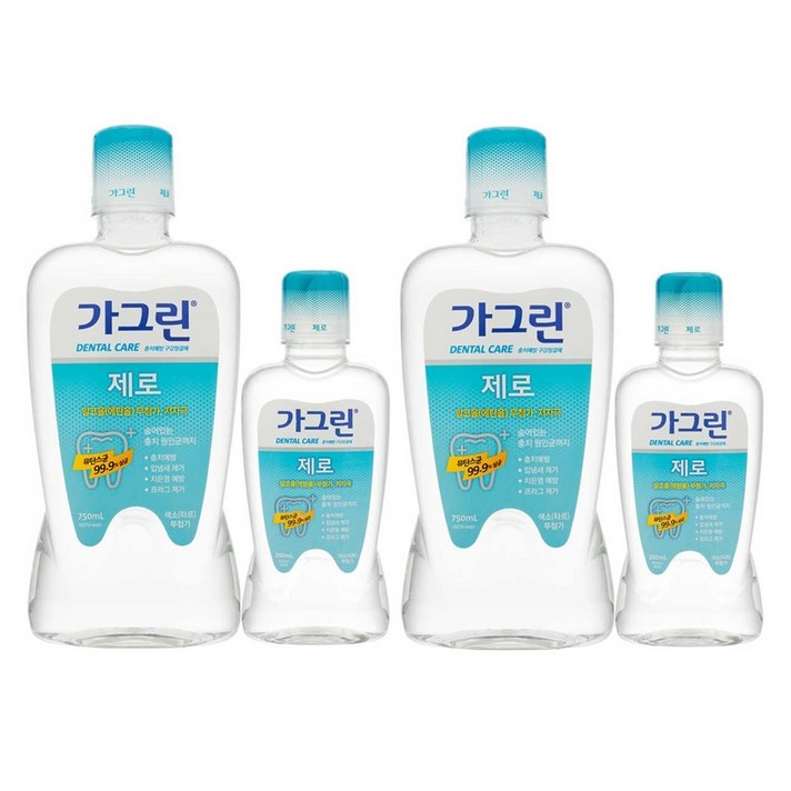 가그린 제로 750ml + 250ml 구강청결제 세트, 2세트